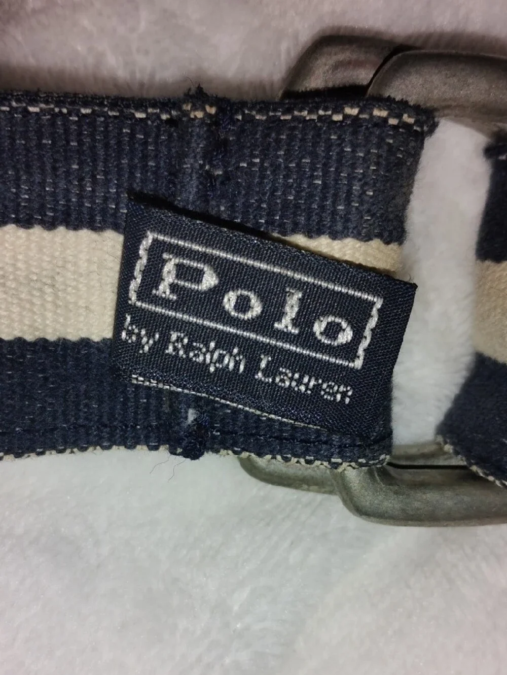 Polo by Ralph Lauren Navy and Cream Striped Web Belt with Double D-Rings